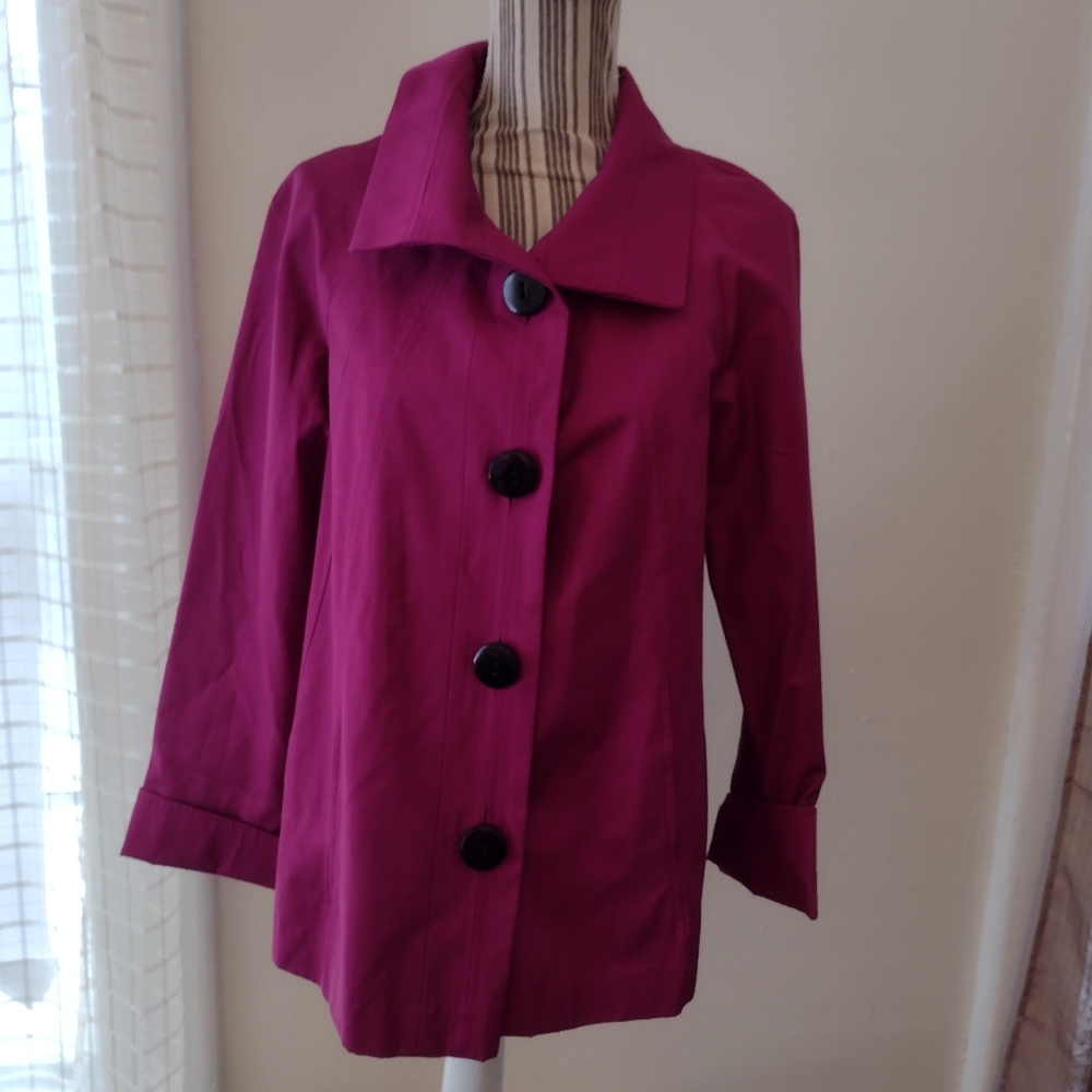Gallery Purple Button Front Trench Style Raincoat Size S